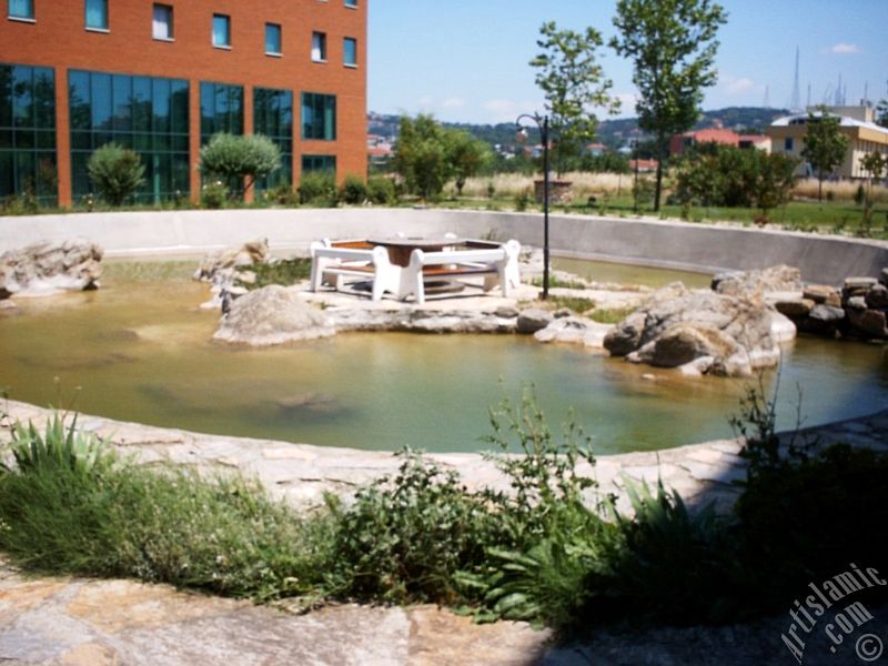 View of the garden of a library (Islamic Researches Center [ISAM]) in Altunizade district of Istanbul city of Turkey.
